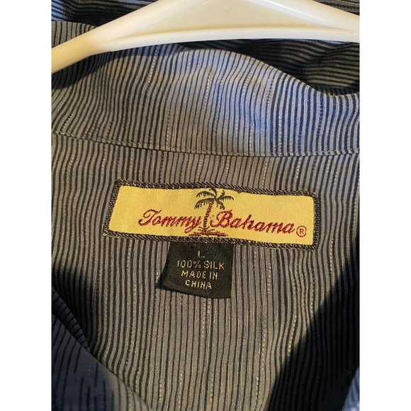 Mens L Tommy Bahama Aloha Hawaiian Floral Print Palm Tree Blue Silk Shirt - Picture 4 of 6